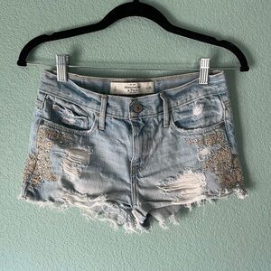 Abercrombie & Fitch Light Blue Embroidered Jean Shorts